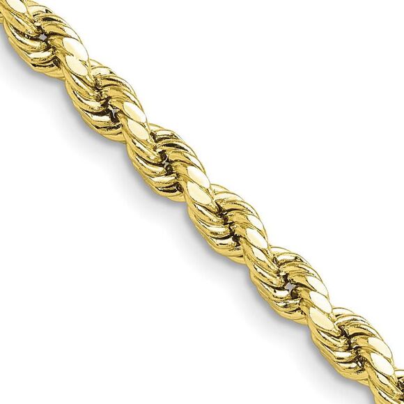 4mm 10K Yellow Gold Hollow Diamond Cut Rope Chain Necklace, 16 Inch - Picture 1 of 4
